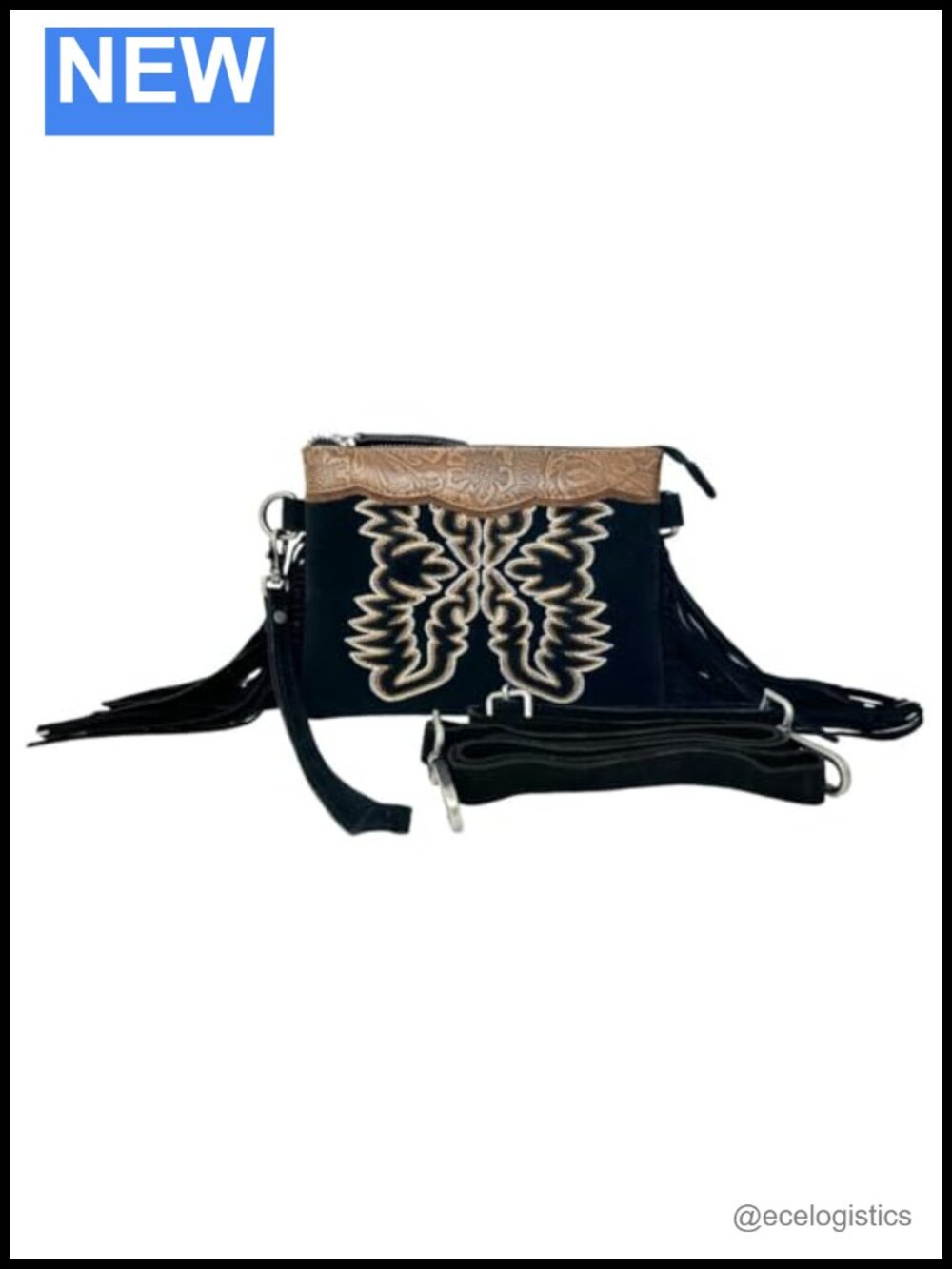 Western Fringe Crossbody Bag Suede Leather Boho Wristlet Purse